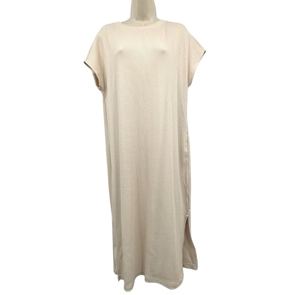 Old Navy Rib-Knit Midi Shift Dress, Oatmeal, Size L | 3317 - Picture 3 of 10